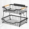 OKZEST 2-Tier Fruit Basket for Kitchen Counter with Banana Hangers,