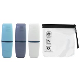 JRSHIRLEYLTD 3 Stück tragbare Zahnbürstenboxen, Reisezahnbürstenetui mit 1 Stück Aktenordner-Aufbewahrungstasche, tragbarer Zahnbürstenbecher für Reisen, Camping (grau, hellgrau-blau, weiß)
