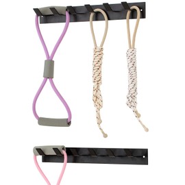 MyGift Wall Mounted Black Metal Gym Equipment Rack, Home Gym Organizer for Resistance Bands, Jump Ropes, and Weight Belts with 6 Hooks, Set of 2