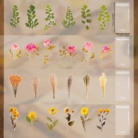 HACRAHO Floral PET Stickers Set, 4 Pack Waterproof Floral Leaves Stickers PET Transparent Flower Stickers for Decoration Planners Scrapbook