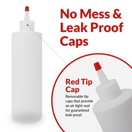 Reli. Plastic Squeeze Bottles, 16 oz. | 10 Pack | Condiment Squeeze Bottles for Sauces | Clear w/Red Tip Cap | 16 Ounce Hot Sauce, Ketchup Bottles | Squirt Bottles for Condiments, Olive Oil, Glue