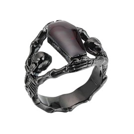 PAMTIER Men's Stainless Steel Skull Ring Gothic Vampire Skeleton Bloody Red Enamel Coffin Bike Band Black Size 9
