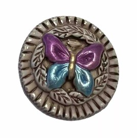 Pretty Purple & Blue Painted Butterfly Art Stone Shank Button  1"Ceramic Button