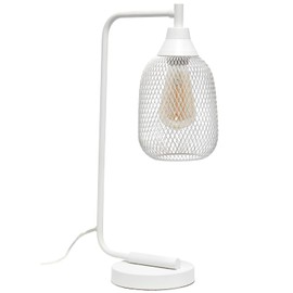 Maykoosh French Country Industrial Mesh Desk Lamp in White with Wired Shade, On/Off Switch, and Ideal for Trendy Home Decor in Living Room, Bedroom, or Office