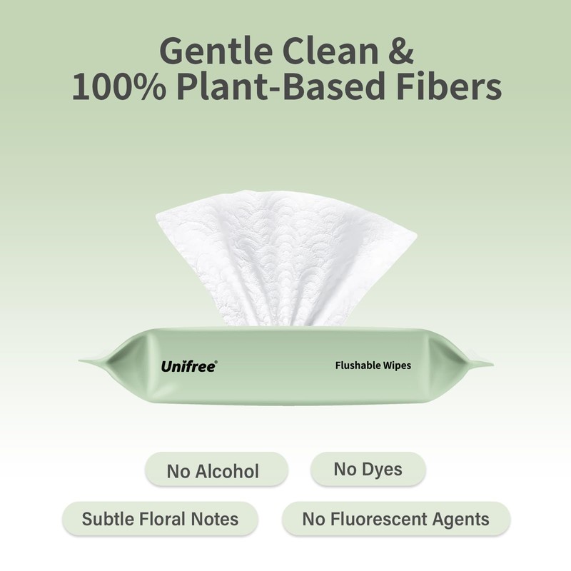Unifree Compact Flushable Wipes, XL On-The-Go Pocket Wipes for Sensitive