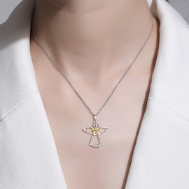 WOVEE Guardian Angel Necklace Christening Gifts for Girls Children Communion Confirmation Christening Gifts Lucky Charm Daughter, Stainless Steel