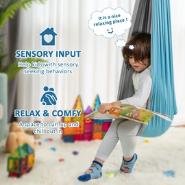 OUTREE Sensory Swing, Double Layer Therapy Swing with 360° Swivel Hanger, Healing & Relaxing Cuddle Sensory Swing for Kids and Adults with Autism, ADHD, Sensory Processing Disorder(Blue and Gray)