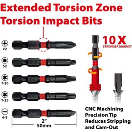 BIG RED BHT-5MTIB01R-4 Torin Hex Shank Screwdriver Bits, Magnetic Torsion Impact Bit Set, 5-Piece