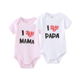 MAMIMAKA Unisex-Baby 2-pack Solid Onesies Newborn Twins I Love Papa I Love Mama Bodysuits 0-24Months Boys and Girls