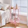 HOOBRO Pink Side Table, Small Cute Nightstand, 2 Tier Oval