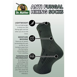 Dr Hunter - 2 Pairs Mens Antibacterial Anti Fungal Odour Cotton Walking Hiking Boot Socks with Silver Technology (12-14 uk, DHS)