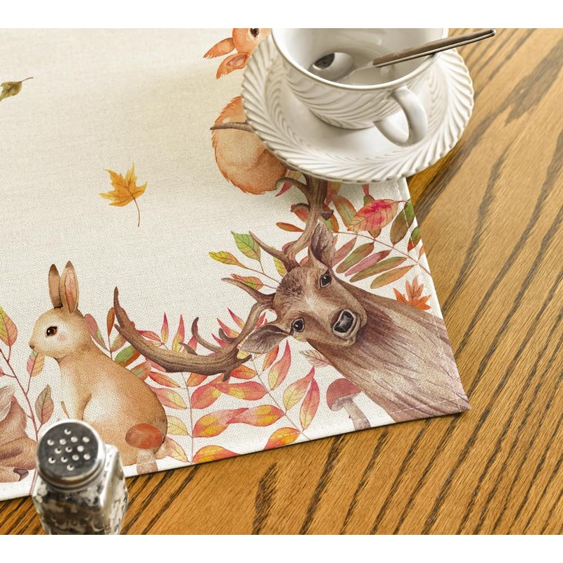Artoid Mode Trees Deer Birds Autumn Tablecloth, Seasonal Table Linen,