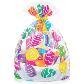 CUDICY Easter Bags 10pcs Large Cellophane Bags 24x30 Inch Cellophane Wrap for Gift Baskets Plastic Gift Wrapping Clear Gift Bags