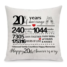 1st Marriage Gift Wedding Anniversary Throw Pillow Cover - Keepsake for Wife Husband Couples Families - Cushion Case (20th)