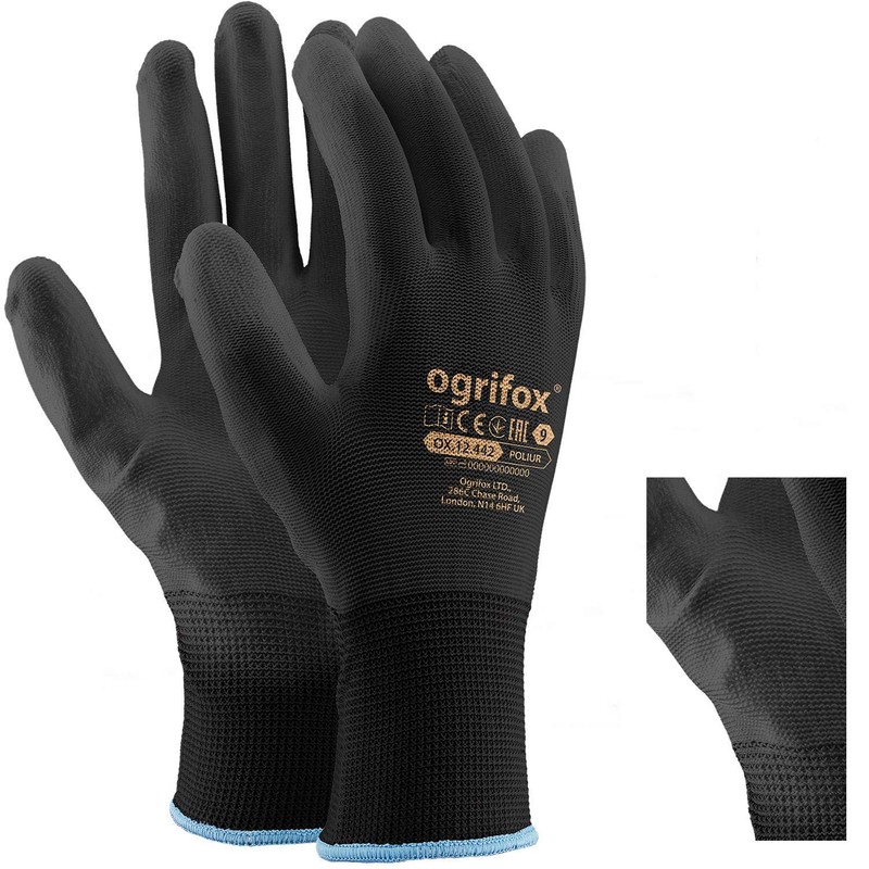 Ogrifox AJS LTD® 24 Pairs Black PU Coated Nylon Work