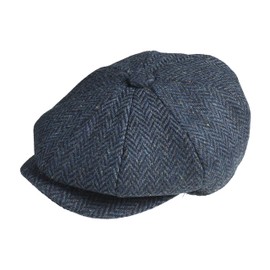 Peaky Blinders 'Newsboy' Style Flat Cap - Tweed Wool Fabric Variations (XXL ( 63 cm ), Blue Herringbone)
