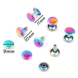 YEWIN Tubular Double Cap Rivets - 9mm Rainbow Metal Button Round Rapid Rivet,Rivet Studs for Purse Bags Handbags Shoes Belts Leather Craft Repair (Each Color 20 PCS)