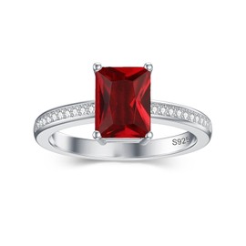 Gemstone Rings 925 Sterling Silver 8x6 mm Emerald Cut Birthstone Engagement Rings for Women, 6, Metal, Garnet