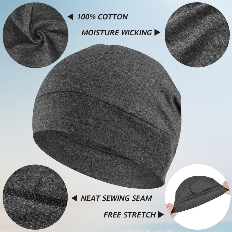Headshion Cotton Skull Caps for Men Women,4-Pack Lightweight Beanie Sleep