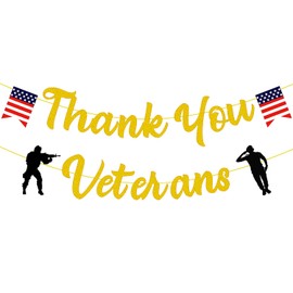 Gold Glitter Thank You Veterans Banner for Veterans Day Party Decorations Happy Veterans Day Banner Land of the Free Because of the Brave American Flag Patriotic Soldier Banner for All Who Served America Patriotic Party Decorations