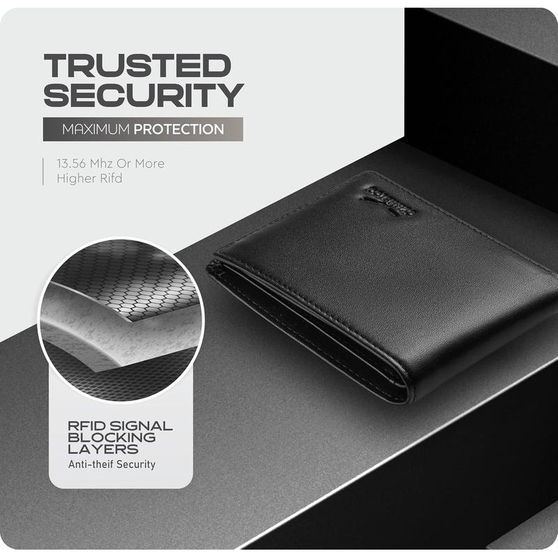 Wallet for Men's - Genuine Leather Slim Bifold RFID Wallet