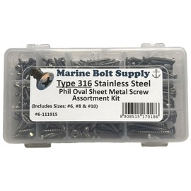 Type 316 Stainless Steel Phillips Drive Oval Head Sheet Metal Screw Kit - Marine Bolt Supply 6-111915