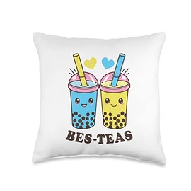 Smarty Pants Designs Kawaii BES Bubble Tea Cute Boba Besties Throw Pillow, 16x16, Multicolor
