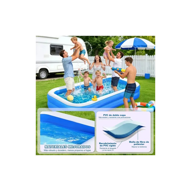 200cm Alberca Inflable Rectangular Piscinas Con Dos Flotador Azul