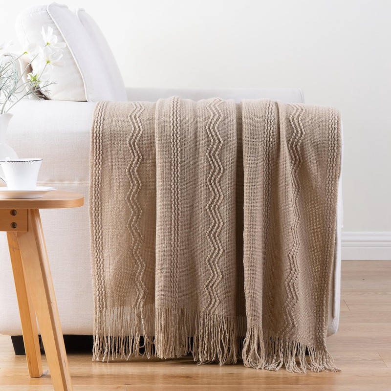 BATTILO HOME Tan Throw Blanket for Sofa Couch Office Living