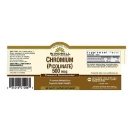 Picolinato Cromo Tabletas Windmill Gluten 500mcg Deportivo Unidades