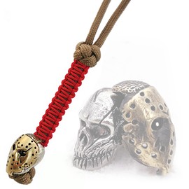 CooB EDC Paracord Knife Lanyard with Metal Hand Casted Paracord Bead Beads, Charm Jason Skull Mask. Handmade Keychain Lanyards for Knives (Bronze)