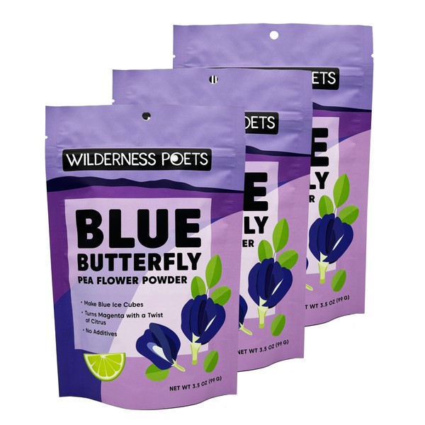 Wilderness Poets, Blue Butterfly Pea Flower Powder, 3.5 Ounce (Pack of 3)