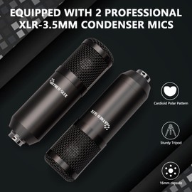 Podcast Equipment Bundle for 2, Audio Interface DJ Mixer with 3.5mm Condenser Microphone for PC, Smartphone, RGB, Voice change, for Recording, Streaming, Podcasting, Gaming, COMMANDER M100 3rd