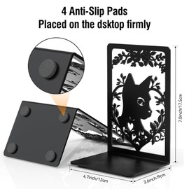 Bookends, Book Ends, Metal Bookends for Shelves, Black Bookends for Heavy Books, 1 Pairs Sturdy Bookend Supports, Cat Decorative Bookends, Bookend Shelf Holders, Book Stoppers for Home Office Kitchen
