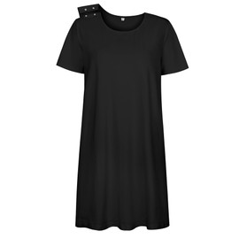 AVIIER Hospital Gowns for Women Open Back Tear Away Snaps 100% Cotton Nightgown Post Shoulder Surgery Dress Adaptive Clothing, Black, X-Large