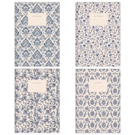 etmamu 1073 Set of 4 A5 Notebooks, Ornamental Floral and Damask Patterns for Notes, Sketches, Bullet Journal and Planning, Lined