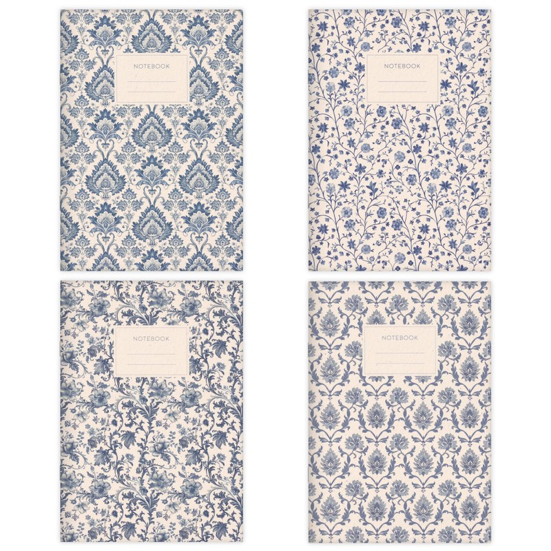 etmamu 1073 Set of 4 A5 Notebooks, Ornamental Floral and