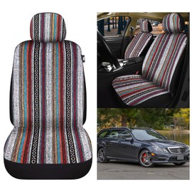 Nilight Car Seat Covers 2PCS Red Stripes Baja Saddle Blanket with Shoulder Pads Breathable Washable Striped Woven Airbag Compatible Universal for Cars SUV Truck Front Seat