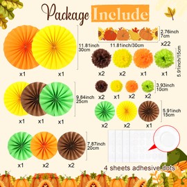 Supervitae 50 Pcs Fall Pumpkin Bulletin Board Decorations Autumn Maple Leaf Pumpkin Borders for Classroom Yellow Trims with 3D Paper Fans Cutouts DIY Tissue Paper for Thanksgiving Harvest Wall Decor