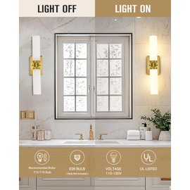 Emak 21 Inch Brushed Gold Bathroom Light Fixtures, 2-Light Vanity Lights with Milk Glass Shade, Modern Wall Sconce for Bathroom, Mirror, VL086-BGD-ML-2