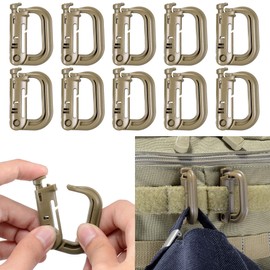 10 Pack Multipurpose D-Ring Grimlock Locking for Molle Webbing with Zippered Pouch by BOOSTEADY (Brown)