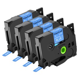 NineLeaf 4PK Compatible for Brother P-Touch Label Maker Tape TZe-525 TZe525 TZ-525 TZ525 9mm 0.35 White on Blue Laminated TZe TZ Tapes for PT-D600VP PT-D800W PT-H100 PT-H110