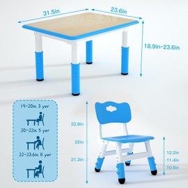 LulliSpace Height Adjustable Table Children and Toddlers 31.5"X23.6"Graffiti Desktop,Suitable for Daycare,Classrooms, Home,with Storage Box, 2 Chairs, Blue