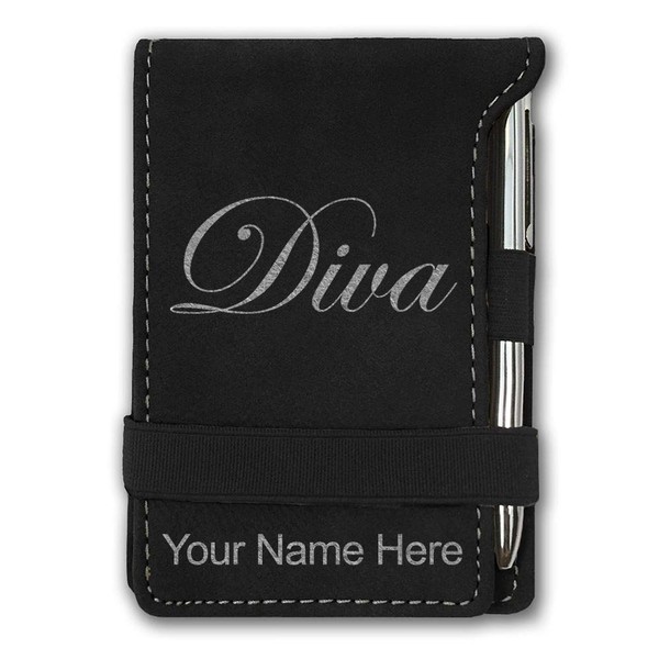 LaserGram Mini Padfolio with Notepad and Pen, Diva, Personalized Engraving