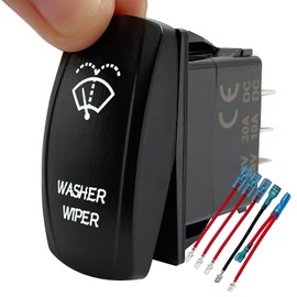 Windshield Washer Wiper Rocker Switch White Led 6PIN (ON)-ON-Off DPDT Momentary Switch for Car Boat Marine Truck Golf Cart Jeep JK UTV Dashboard 12V 24V Waterproof IP67