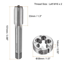 TOP-VIGOR Tap and Die Sets, M16 x 2 Metric Left Hand Screw Thread Straight Flute Tap with Round Threading Die, Heavy Duty Tap & Die Kit for DIY, Repair, Cutting External and Internal Thread