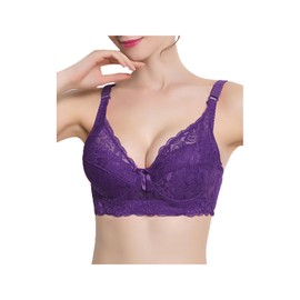 sourcing map Women Floral Lace Cotton Cup Push Up Bra Plus Size Bra 44/100 Purple