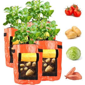 4 Pack 7 Gallon Potato Grow Bags, Aeration Fabric Pots Heavy Duty Thickened Plant Grow Bags Garden Vegetables Planting Bags with Access Flap and Handles for Potato Tomato Fruits Flower
