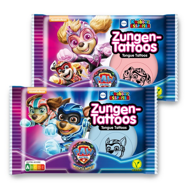 Küchle Nibber Edible Paper Tongue Tattoos Set of 2 (2 x 11 g) - Vegan Candy with PawPatrol Film Motifs, Red & Blue Wafer Paper with Fruity Sweet Taste