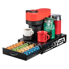 ZCDCP Pod Holder - Modern Sleek Black Metal Coffee Capsule Organizer for Nespresso Pods, Stylish Coffee Machine Stand for Coffee Bar, Office or Home Kitchen(40 Pods Capacity)